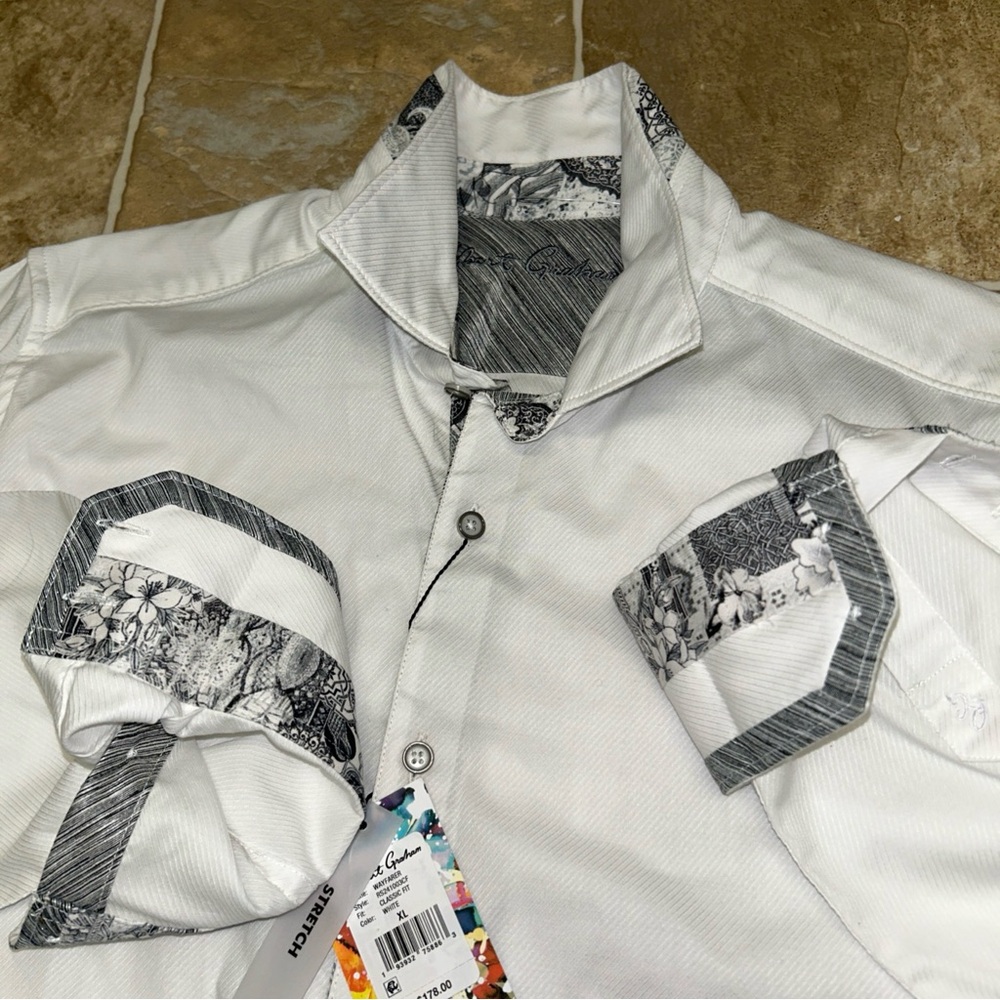 NEW w Tags Robert Graham Men’s SHIRT XL Classic Fit Hanging Gardens WHITE